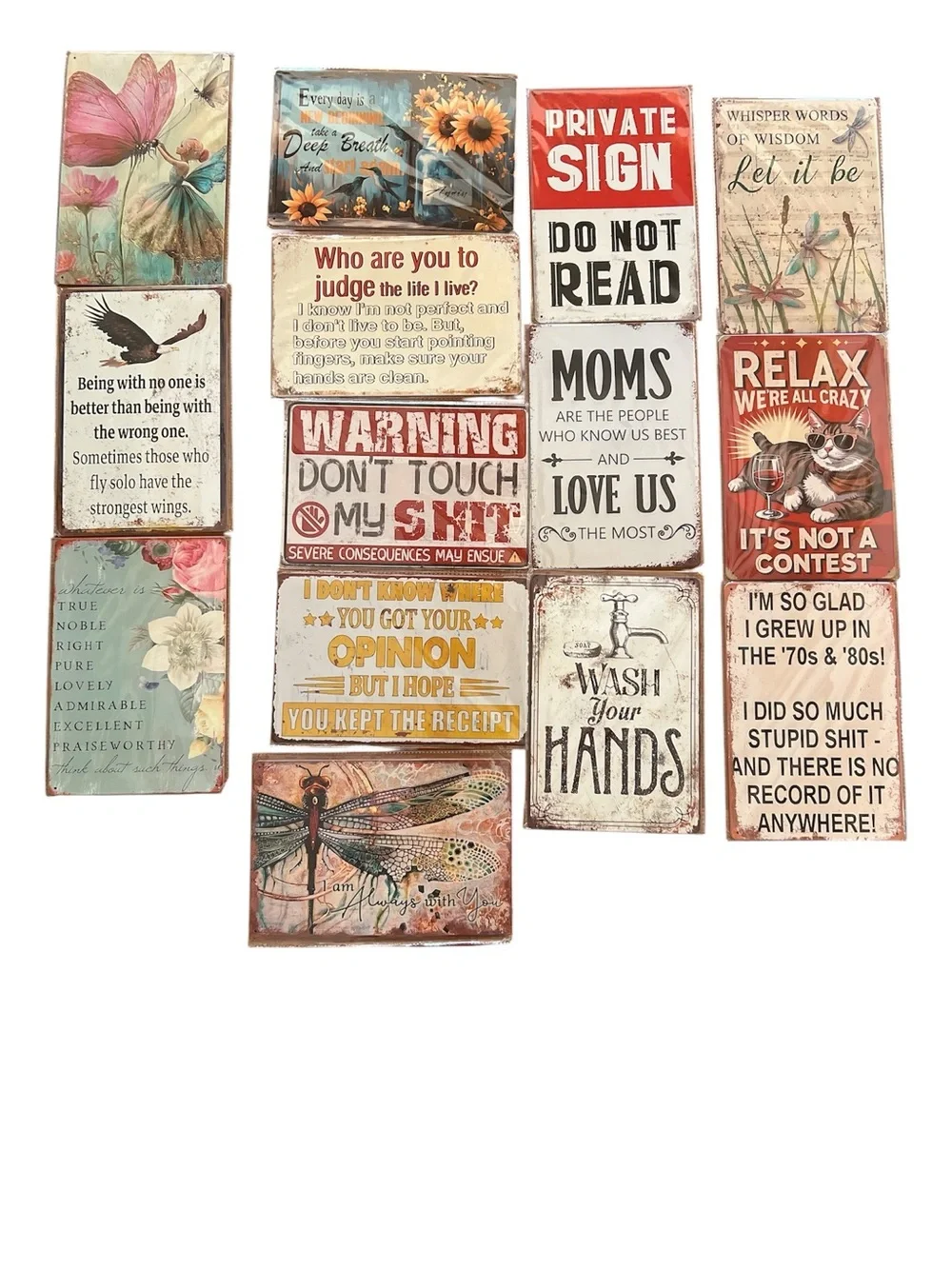 Lot of 14 metal Vintage Mixed Floral and Typography Wall Decor